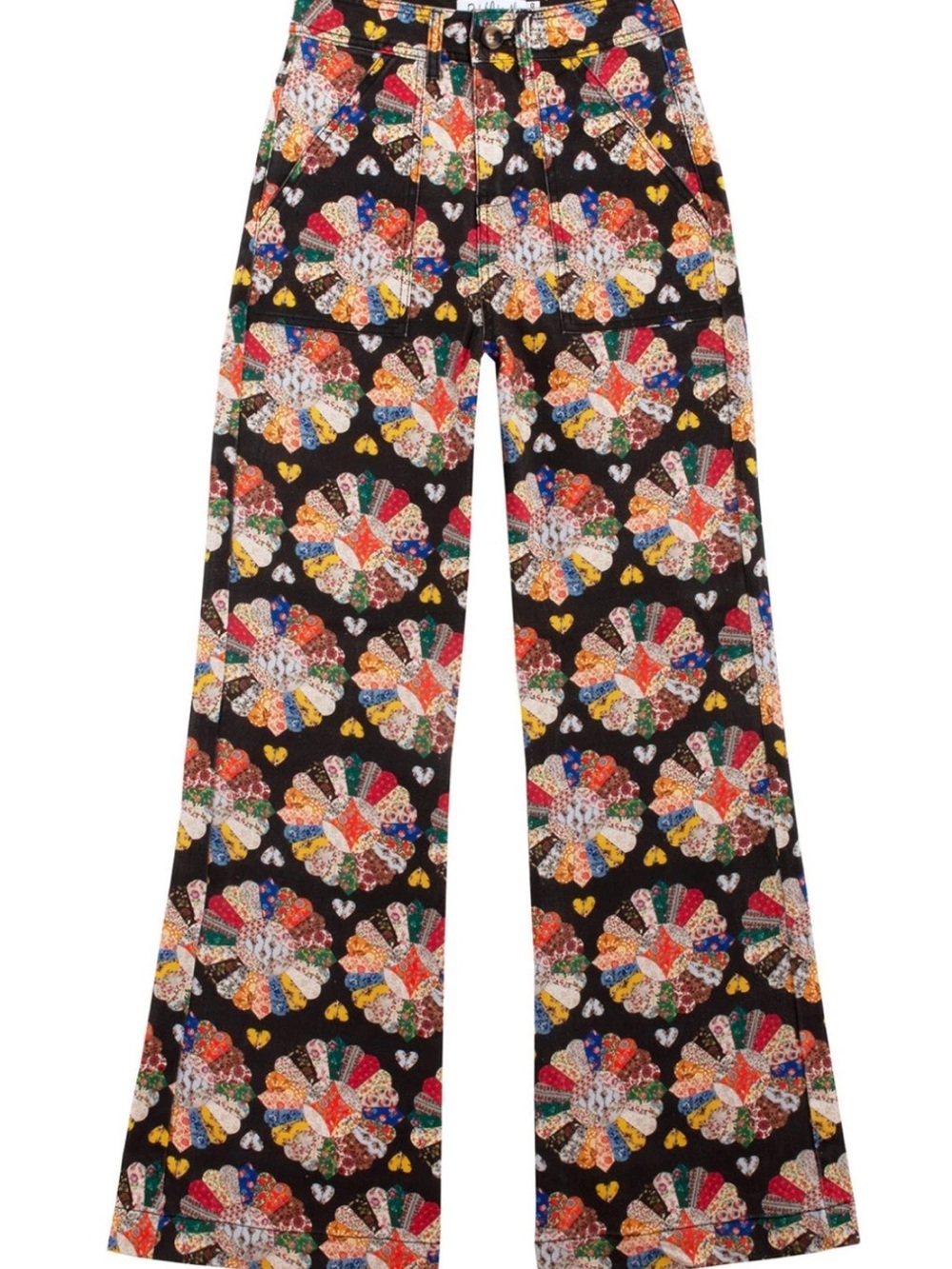 Rachel Antonoff Bubbe Cheater Quilt Print Black Wide-Leg Print Jeans